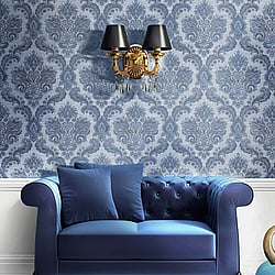 Galerie Wallcoverings Product Code 4617 - Italian Glamour Wallpaper Collection - Blue Colours - Italian Damask Design