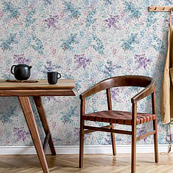 Galerie Wallcoverings Product Code 47450 - Flora Wallpaper Collection - White, Blue, Purple Colours - Soft Foliage Design