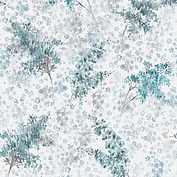 Galerie Wallcoverings Product Code 47451 - Flora Wallpaper Collection - Grey, Turquoise Colours - Soft Foliage Design
