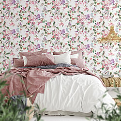 Galerie Wallcoverings Product Code 47456 - Flora Wallpaper Collection - White, Rose, Green Colours - Summer Bouquet Design