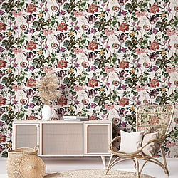 Galerie Wallcoverings Product Code 47458 - Flora Wallpaper Collection - White, Rose, Green Colours - Floral Rhapsody Design