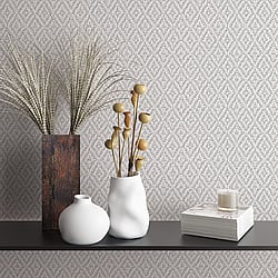 Galerie Wallcoverings Product Code 47489 - Flora Wallpaper Collection - White, Grey Colours - Diamond Weave Design