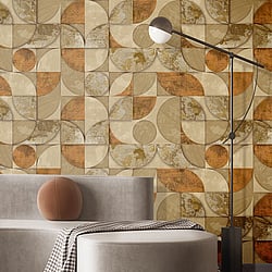 Galerie Wallcoverings Product Code 49312 - Stratum Wallpaper Collection - gold orange brown Colours - Geometrico Design