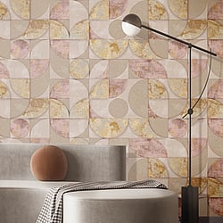 Galerie Wallcoverings Product Code 49313 - Stratum Wallpaper Collection - gold pink Colours - Geometrico Design