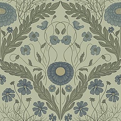 Galerie Wallcoverings Product Code 51001 - Blomstermala Wallpaper Collection - Blue Green Colours - Leafy Bloom Design