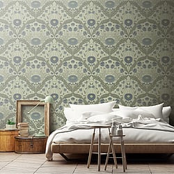 Galerie Wallcoverings Product Code 51001 - Blomstermala Wallpaper Collection - Blue Green Colours - Leafy Bloom Design