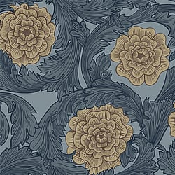 Galerie Wallcoverings Product Code 51010 - Blomstermala Wallpaper Collection - Blue Beige Brown Colours - Big Bloom Design