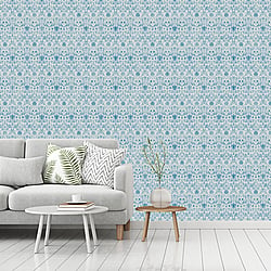 Galerie Wallcoverings Product Code 51019 - Blomstermala Wallpaper Collection - Blue White Colours - Floral Collage Design
