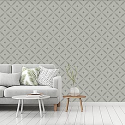Galerie Wallcoverings Product Code 51022 - Blomstermala Wallpaper Collection - Grey Black Colours - Leaf Trellis Design