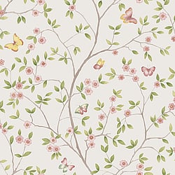 Galerie Wallcoverings Product Code 51026 - Blomstermala Wallpaper Collection - Pink Green Beige White Colours - Butterfly Trail Design