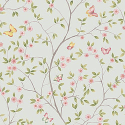 Galerie Wallcoverings Product Code 51027 - Blomstermala Wallpaper Collection - Blue Pink Green Colours - Butterfly Trail Design