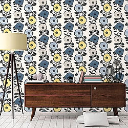 Galerie Wallcoverings Product Code 51183702 - Skandinavia 2 Wallpaper Collection - Blue Yellow Grey Colours - Blue Yellow Skandi Floral Bloom Design