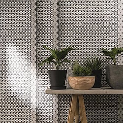 Galerie Wallcoverings Product Code 58110 - Geo Wallpaper Collection - Black Grey Silver Gold Colours - Geo Floral Stripe Design