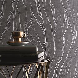 Galerie Wallcoverings Product Code 58201C - Classique Wallpaper Collection - Black Silver Colours - Marbling Design