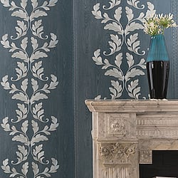 Galerie Wallcoverings Product Code 58255 - Classique Wallpaper Collection - Blue Gold Colours - Acanthus Leaf Trail Design