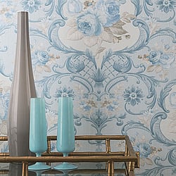 Galerie Wallcoverings Product Code 58267 - Classique Wallpaper Collection - Blue Grey Colours - Rose Damask Design
