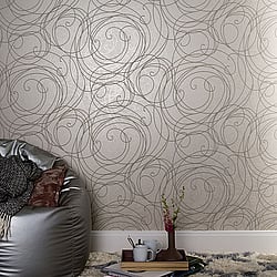 Galerie Wallcoverings Product Code 59102 - Merino Wallpaper Collection - Grey Beige Colours - Metallic Swirl Design