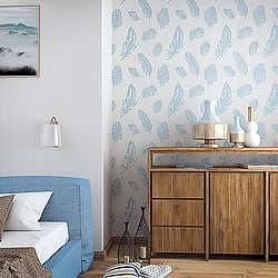 Galerie Wallcoverings Product Code 6767-10 - Imagine Wallpaper Collection - Blue Colours - Feather Motif Design