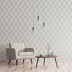 Galerie Wallcoverings Product Code 7002 - Emporium Wallpaper Collection - Cream Silver Colours - Emporium Ogee Design