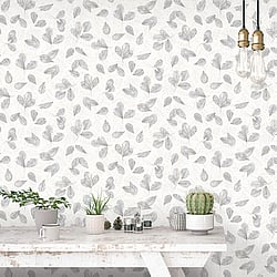 Galerie Wallcoverings Product Code 7301 - Evergreen Wallpaper Collection - Grey Colours - Fossil Leaf Toss Design