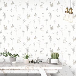 Galerie Wallcoverings Product Code 7341 - Evergreen Wallpaper Collection - Grey Colours - Botanical  Design