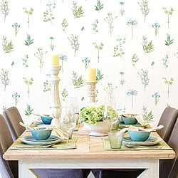 Galerie Wallcoverings Product Code 7343 - Evergreen Wallpaper Collection - Aqua Colours - Botanical Design
