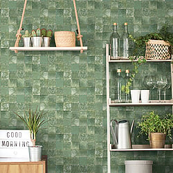 Galerie Wallcoverings Product Code 7345 - Evergreen Wallpaper Collection - Dark Green Colours - Aqua Tile Design