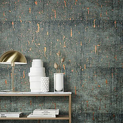 Galerie Wallcoverings Product Code 95026 - Air Wallpaper Collection - Anthracite Colours - This aged concrete effect wallpaper is the perfect choice if you want to bring a room up to date in a dramatic way. With a subtle emboss to create some structural depth, it comes in an on-trend black and copper colourway. Drawing on the textures of, and resembling the stippled texture of ancient plasterwork or faded limestone, this unusual wallpaper will be a warming welcome to your home. This will be perfect on all four walls or can be accompanied by a complementary wallpaper. Design