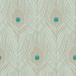 Galerie Wallcoverings Product Code AC60005 - Absolutely Chic Wallpaper Collection - Blue Green Metallic Colours - Peacock Feather Motif Design