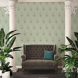 Galerie Wallcoverings Product Code AC60005 - Absolutely Chic Wallpaper Collection - Blue Green Metallic Colours - Peacock Feather Motif Design