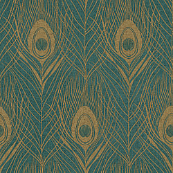 Galerie Wallcoverings Product Code AC60006 - Absolutely Chic Wallpaper Collection - Yellow Green Metallic Colours - Peacock Feather Motif Design