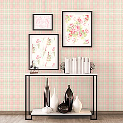 Galerie Wallcoverings Product Code AF37723 - Abby Rose 4 Wallpaper Collection - Turquoise Pink Cream Colours - Check Plaid Design