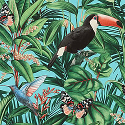 Galerie Wallcoverings Product Code AM30002 - Amazonia Wallpaper Collection - Turquoise Multi-Coloured Colours - Tropical Birds Design