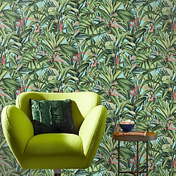 Galerie Wallcoverings Product Code AM30004 - Amazonia Wallpaper Collection - Blue Green Colours - Tropical Print Design