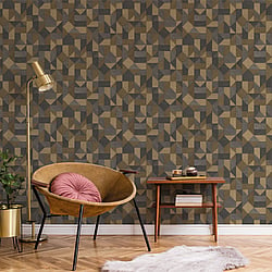 Galerie Wallcoverings Product Code BL22771 - Botanica Wallpaper Collection - Yellow Brown Grey Colours - Cubics Design