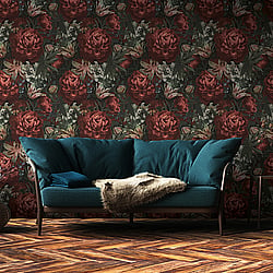 Galerie Wallcoverings Product Code BW51000 - Blooming Wild Wallpaper Collection - Green Red Colours - Antique Floral Motif Design
