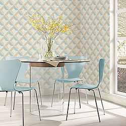 Galerie Wallcoverings Product Code CK36618 - Kitchen Style 3 Wallpaper Collection - Blue Beige Colours - 3D Geo Wood Design