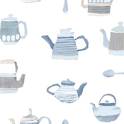 Galerie Wallcoverings Product Code CK36635 - Kitchen Style 3 Wallpaper Collection - Blue White Beige Colours - Teapot Motif Design