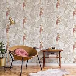 Galerie Wallcoverings Product Code CM27001 - Botanica Wallpaper Collection - Red Colours - Tropical Parrot Design
