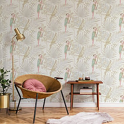 Galerie Wallcoverings Product Code CM27002 - Botanica Wallpaper Collection - Pink Colours - Tropical Parrot Design