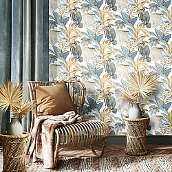 Galerie Wallcoverings Product Code CM27016 - Botanica Wallpaper Collection - Blue Colours - Bali Foliage Design