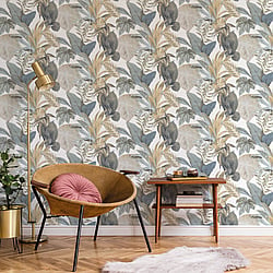 Galerie Wallcoverings Product Code CM27016 - Botanica Wallpaper Collection - Blue Colours - Bali Foliage Design