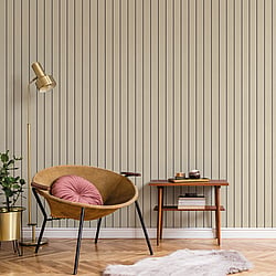 Galerie Wallcoverings Product Code CM27053 - Botanica Wallpaper Collection - Beige Black Colours - Classic Stripe Design
