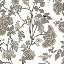 Galerie Wallcoverings Product Code DA23240 - Luxe Wallpaper Collection - Grey Beige White Colours - Blooms and Birds Design