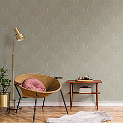 Galerie Wallcoverings Product Code DWP0247-06 - Emporium Wallpaper Collection - Grey Gold Colours - Mehndi Damask Design
