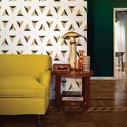 Galerie Wallcoverings Product Code EL21071 - Elisir Wallpaper Collection - Black Green Gold Colours - Geo Triangles Design