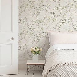 Galerie Wallcoverings Product Code ES31100 - Escape Wallpaper Collection - White, Cream, Green, Pink, Grey Colours - Apple Blossom Tree Design