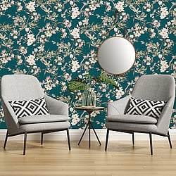 Galerie Wallcoverings Product Code ES31103 - Escape Wallpaper Collection - Cream, Beige, Green, Pink, Brown, Black, Grey, Teal Colours - Apple Blossom Tree Design