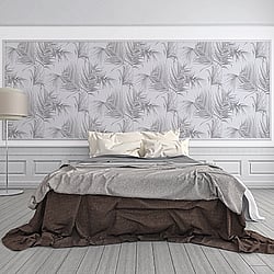 Galerie Wallcoverings Product Code ES31135 - Escape Wallpaper Collection - Light Grey, Dark Grey Colours - Palm Leaves Design