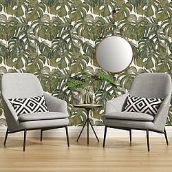 Galerie Wallcoverings Product Code ES31145 - Escape Wallpaper Collection - White, Brown, Green Colours - Leaf Trail Design